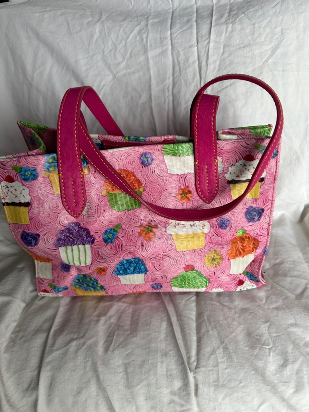 Pink Cupcake Print Tote Bag with Hot Pink Handles - Picture 3 of 10